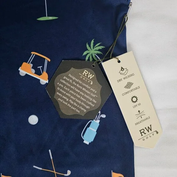 Rorie Whelan Men's Navy Blue Three Button Placket Polo Golf Shirt Size Large NWT - Picture 7 of 9